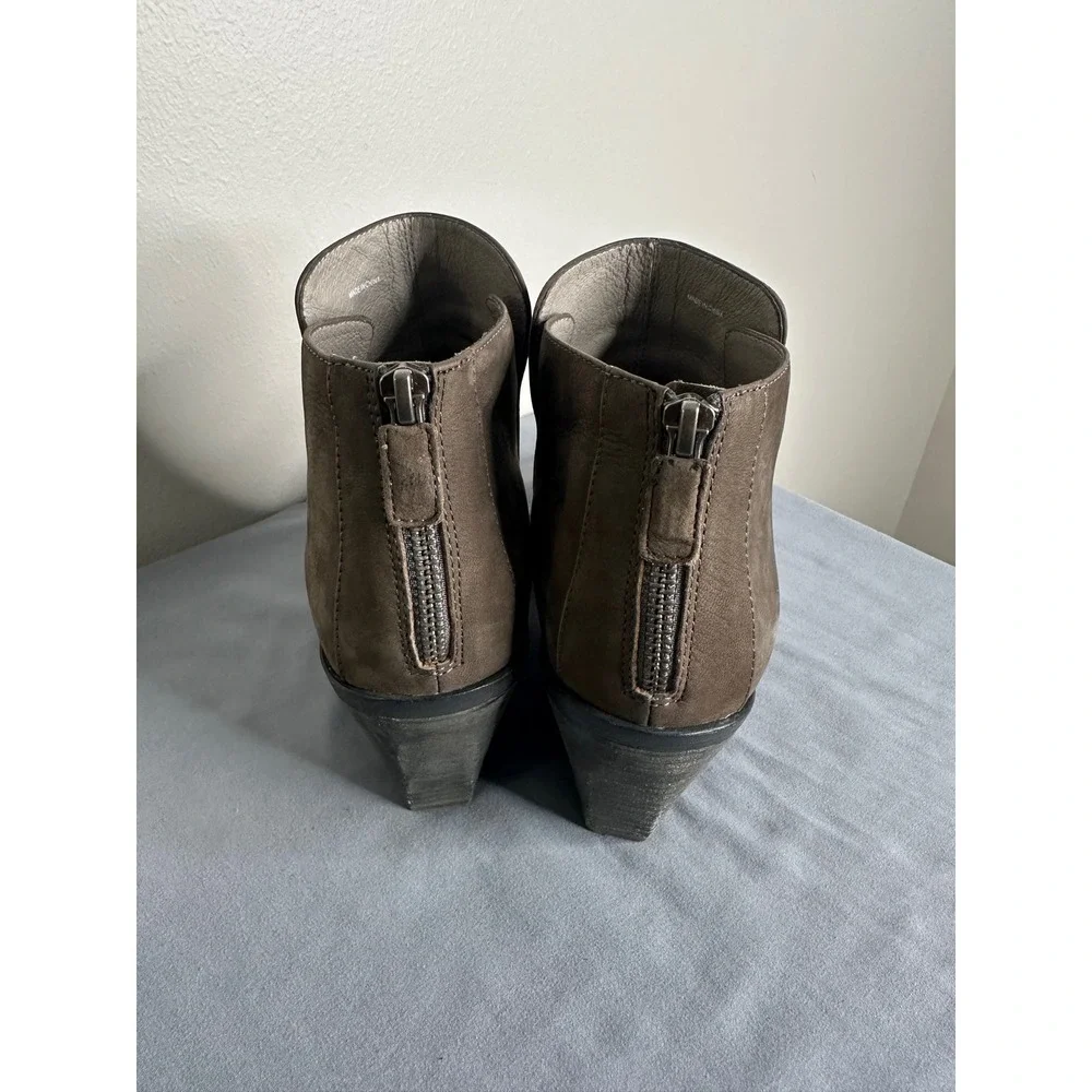 Eileen Fisher Women Taupe Leather Pointed Toe Ankle Booties Block Heel Size 9.5